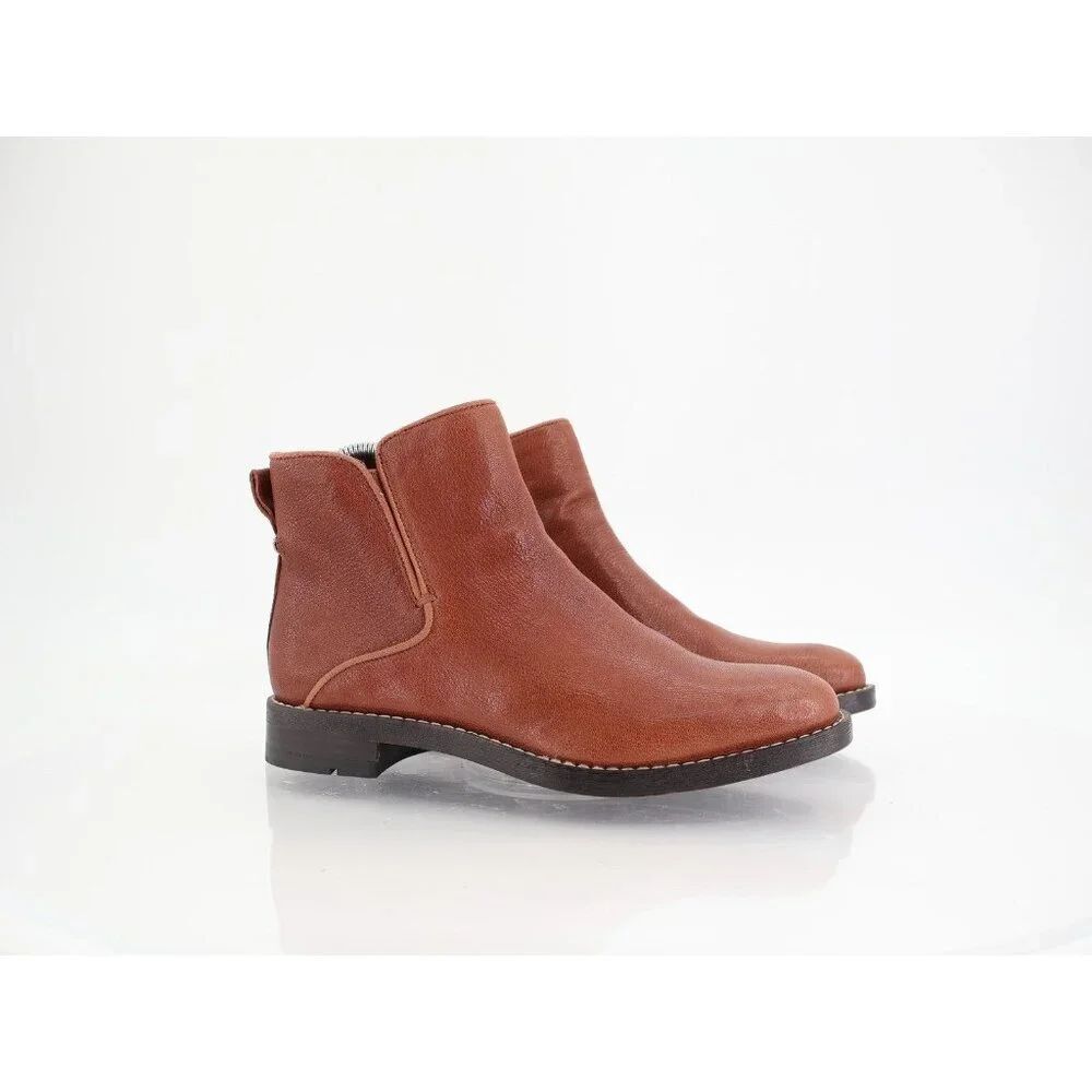 Franco Sarto Womens Marcus Ankle Boots Tan Brown Leather Block Heel Zip 6.5M
